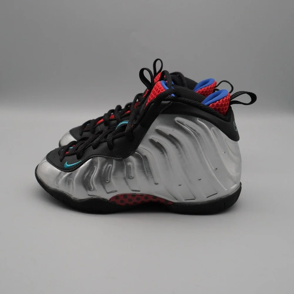 Nike Little Posite One Kids Silver Red Blue Metallic Futuristic 13C FJ3304-001